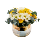 Margaridas e Rosa Spray Branca em Vaso- Maelle