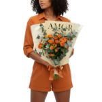 Mini-rosas alaranjadas premium com eucalipto fresco — um bouquet luminoso que celebra o carinho e o encanto dos gestos efêmeros.