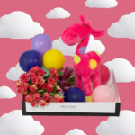 Rosa Spray Pink e Girafa de Pelúcia - Fofura