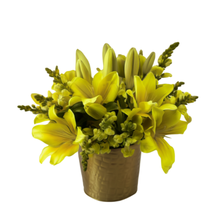 Lirios Amarelos em Vaso Dourado - Milla