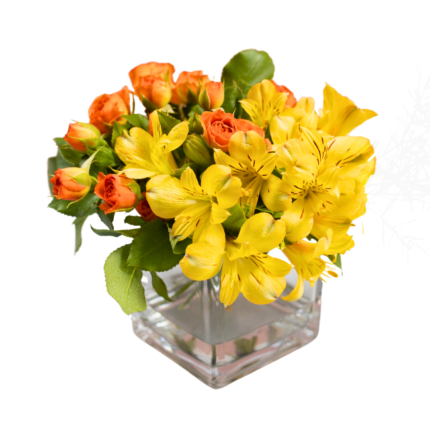 Flores Tons Quentes em Vaso - Luv