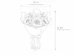 tamanho do bouquet de girassois: 28cm de diâmetro por 35cm de altura