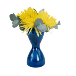 Arranjo de anastácia amarela em vaso de vidro azul Dámaso Portugal Glass Linha 1913, exclusivo Une Fleur dans la Ville