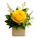 Rosa premium amarela Lulu em cachepô clean, ideal para recepção de clínicas de estética e brindes sofisticados para o Dia da Mulher.