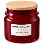 Vela aromática Maple Leaf & Apple em vidro vermelho com tampa de madeira