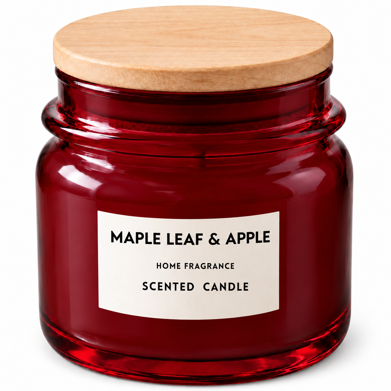 Vela Perfumada Maple Leaf & Apple Vela aromática Maple Leaf & Apple em vidro vermelho com tampa de madeira