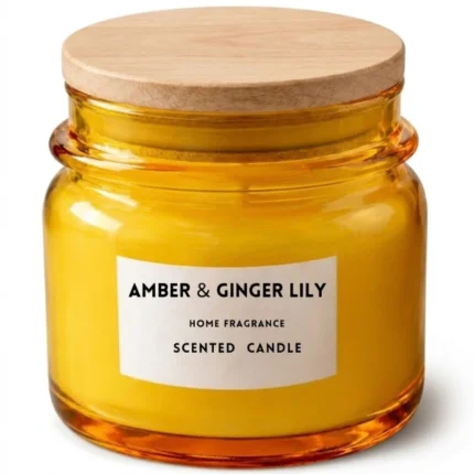 Vela perfumada Amber Ginger Lily em frasco de vidro âmbar com tampa de madeira natural Une Fleur